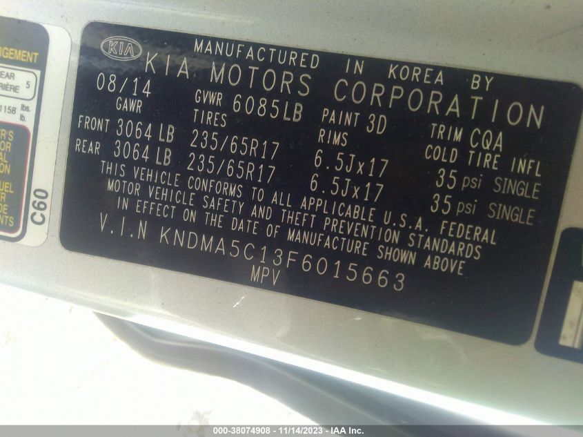 2015 KIA SEDONA L - KNDMA5C13F6015663