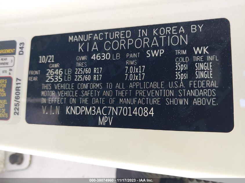 2022 KIA SPORTAGE LX - KNDPM3AC7N7014084