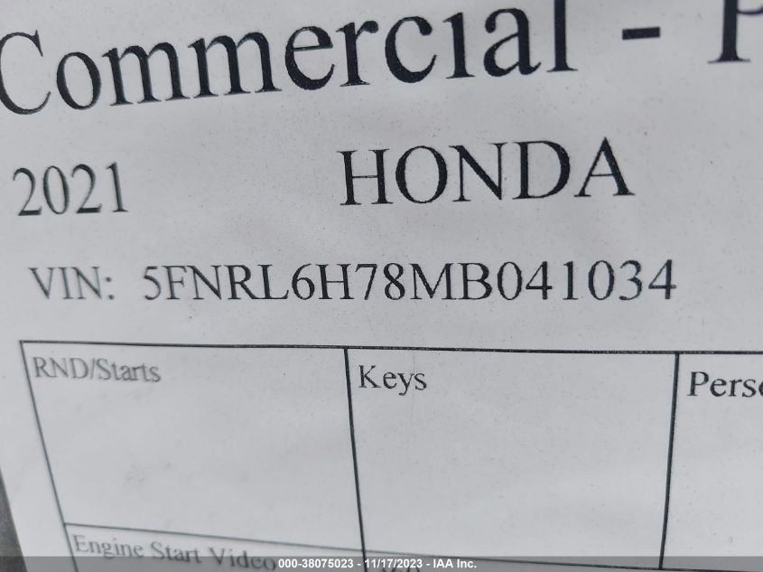 2021 HONDA ODYSSEY EX-L - 5FNRL6H78MB041034