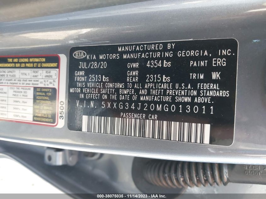 2021 KIA K5 EX - 5XXG34J20MG013011
