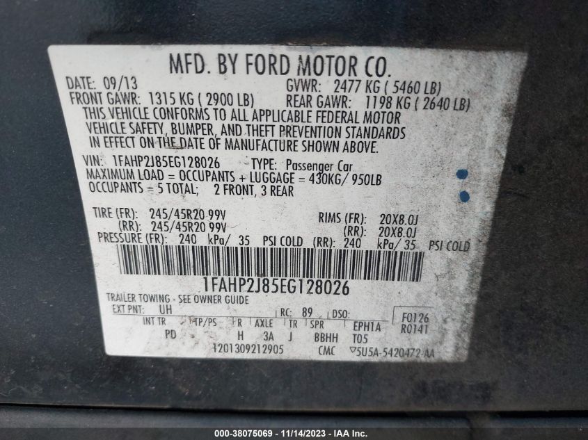 2014 FORD TAURUS LIMITED - 1FAHP2J85EG128026