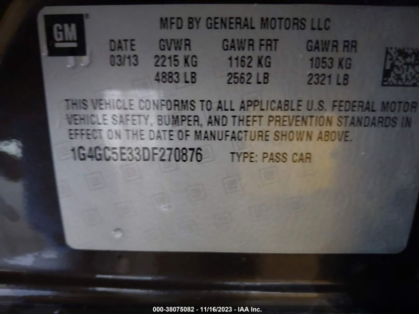 2013 BUICK LACROSSE LEATHER GROUP - 1G4GC5E33DF270876