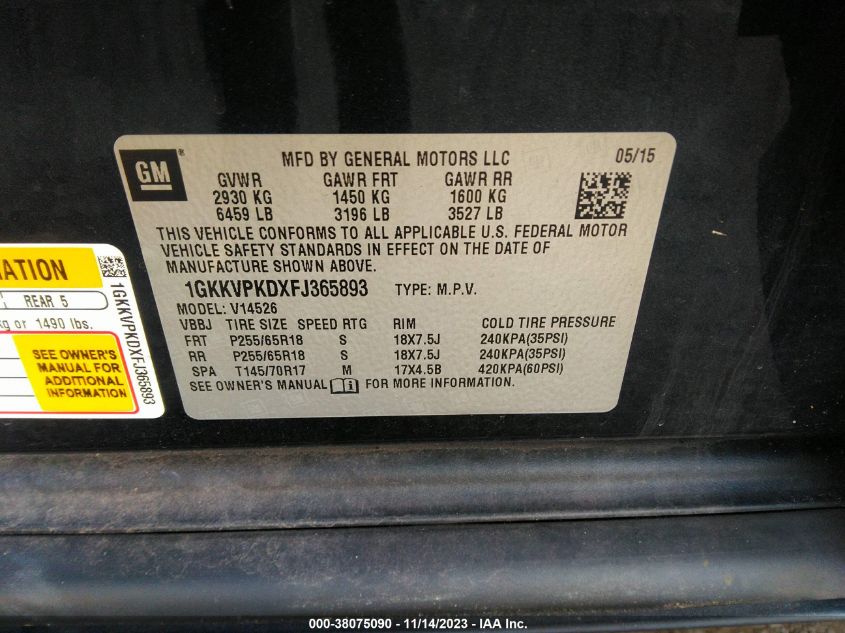 2015 GMC ACADIA SLE-2 - 1GKKVPKDXFJ365893