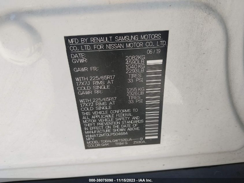 2020 NISSAN ROGUE S/SV - KNMAT2MT0LP504684