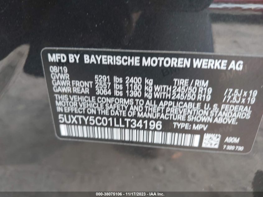 5UXTY5C01LLT34196 2020 BMW X3, photo no. 9