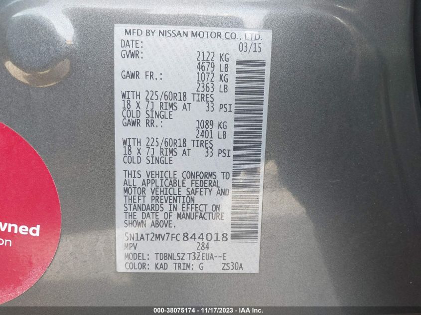 2015 NISSAN ROGUE SL - 5N1AT2MV7FC844018