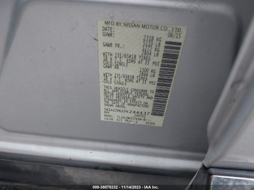 2015 NISSAN MURANO SV - 5N1AZ2MG1FN244437