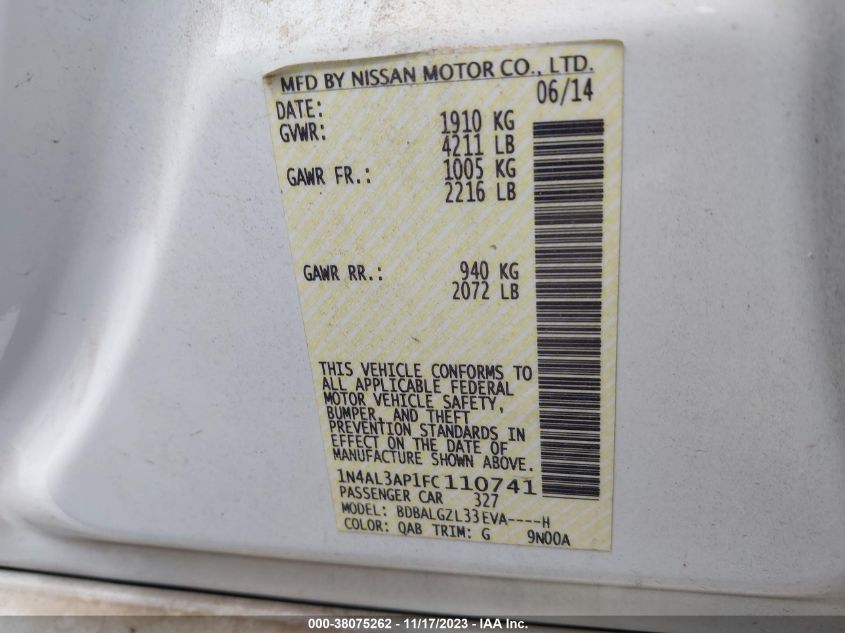 2015 NISSAN ALTIMA 2.5 S - 1N4AL3AP1FC110741
