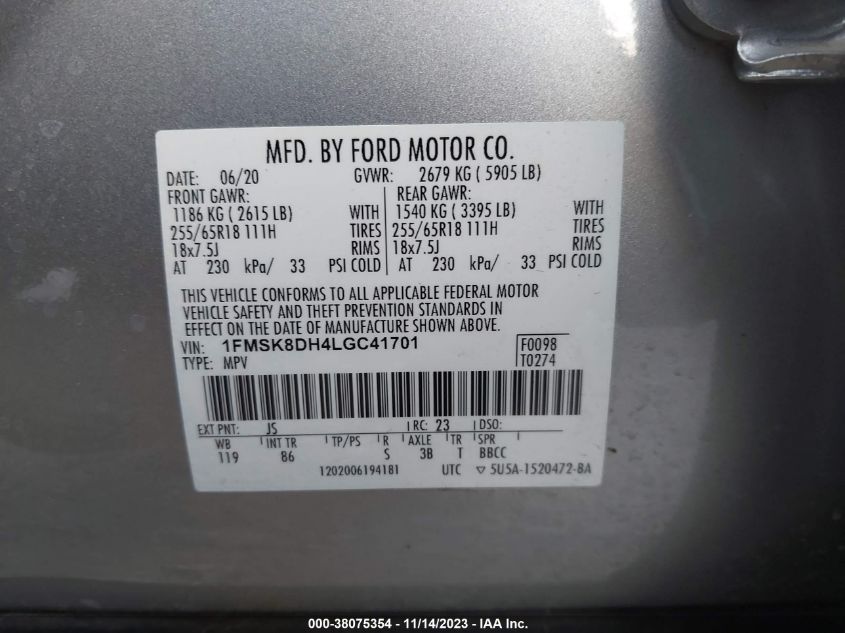 2020 FORD EXPLORER - 1FMST8DH4LGB41701
