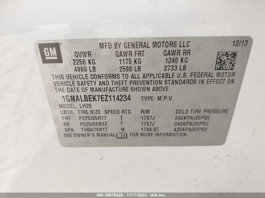 2014 CHEVROLET EQUINOX 1LT - 1GNALBEK7EZ114234