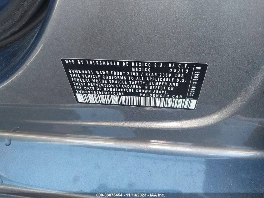 2014 VOLKSWAGEN JETTA HYBRID SEL 3VW637AJ9EM210194