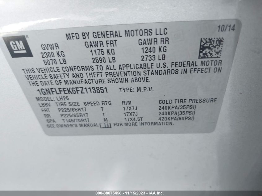 2015 CHEVROLET EQUINOX 1LT - 1GNFLFEK6FZ113851