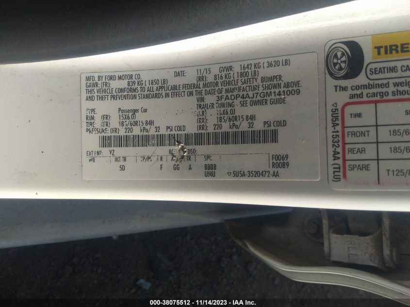 2016 FORD FIESTA S - 3FADP4AJ7GM141009
