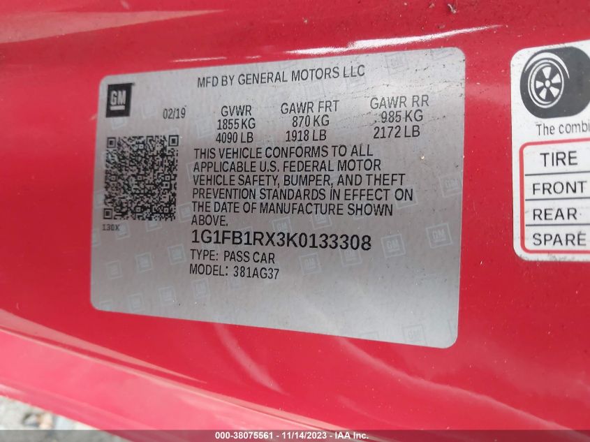 2019 CHEVROLET CAMARO 1LT - 1G1FB1RX3K0133308