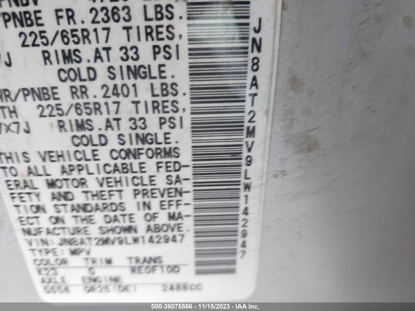 2020 NISSAN ROGUE S/SV - JN8AT2MV9LW142947