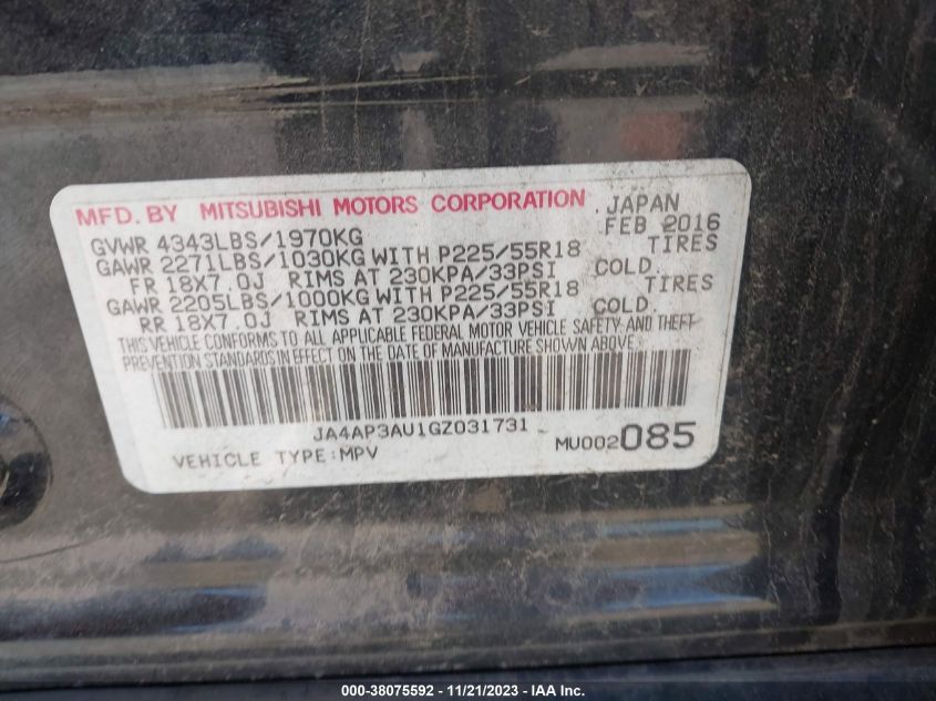 2016 MITSUBISHI OUTLANDER SPORT ES/SE - JA4AP3AU1GZO31731