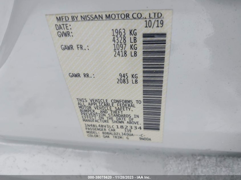 VIN 1N4BL4BV3LC182334 2020 NISSAN ALTIMA S FWD