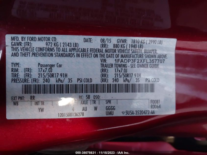 2015 FORD FOCUS SE - 1FADP3F2XFL357707