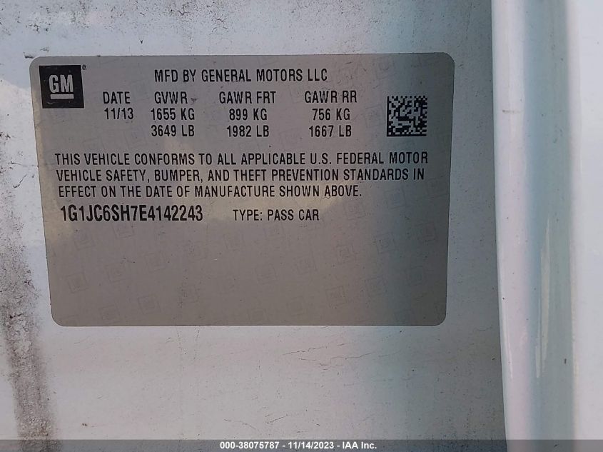 2014 CHEVROLET SONIC LT AUTO - 1G1JC6SH7E4142243