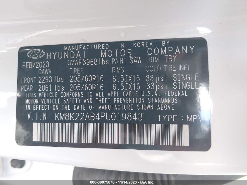 2023 HYUNDAI KONA SE - KM8K22AB4PU019843