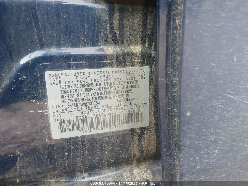 2019 NISSAN SENTRA SV - 3N1AB7AP0KY363347