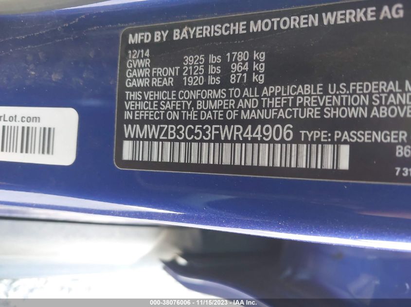 2015 MINI COUNTRYMAN COOPER - WMWZB3C53FWR44906