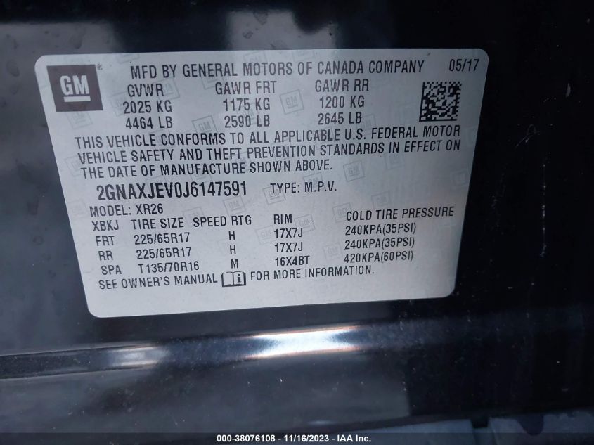 2018 CHEVROLET EQUINOX LT - 2GNAXJEV0J6147591