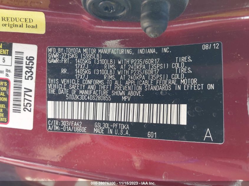 2013 TOYOTA SIENNA - 5TDZK3DC4DS280855