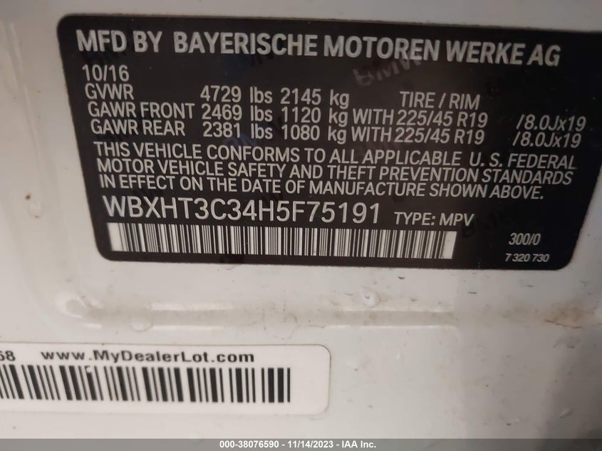 VIN WBXHT3C34H5F75191 2017 BMW X1 XDRIVE28I