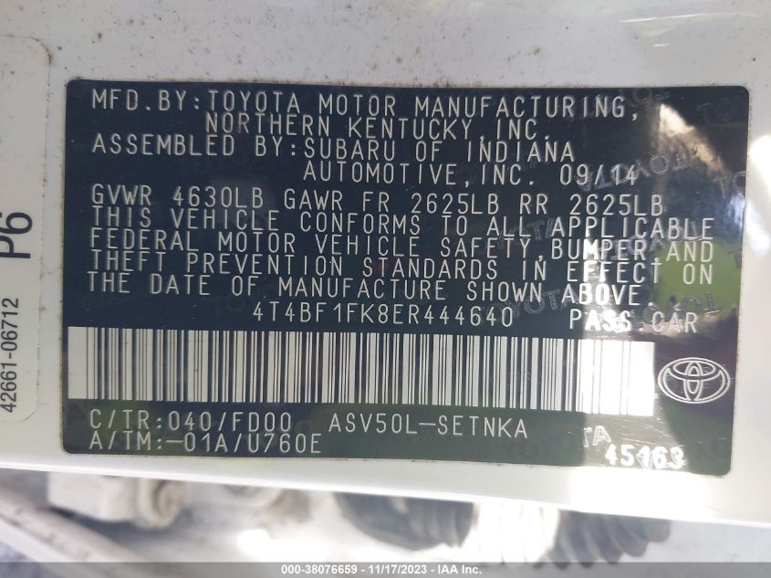2014 TOYOTA CAMRY LE - 4T4BF1FK8ER444640
