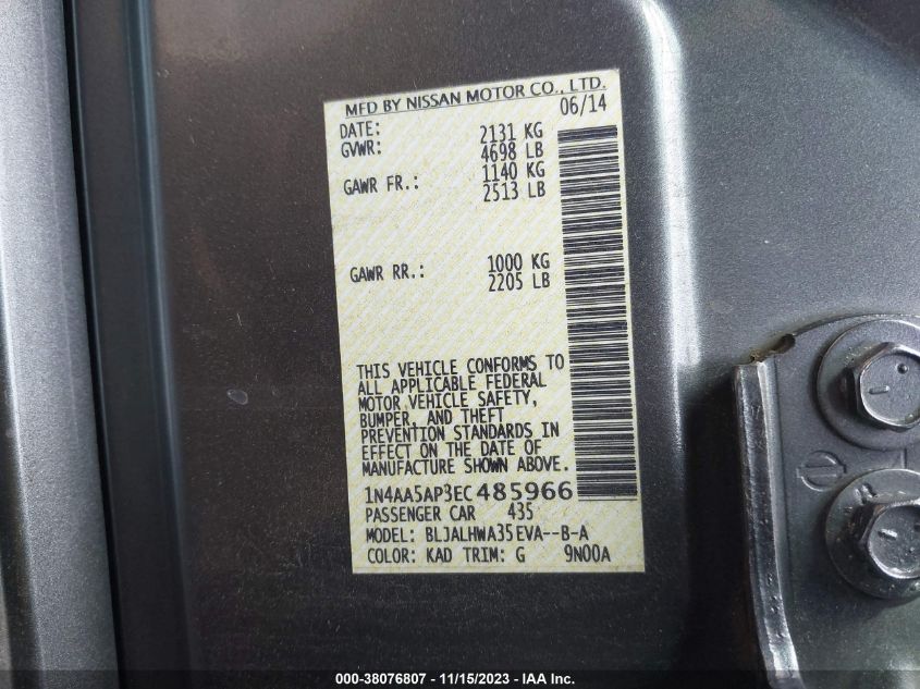 2014 NISSAN MAXIMA S/SV - 1N4AA5AP3EC485966