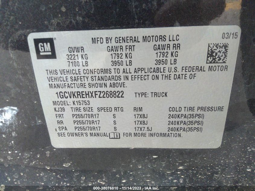 2015 CHEVROLET SILVERADO 1500 1LT - 1GCVKREHXFZ268822
