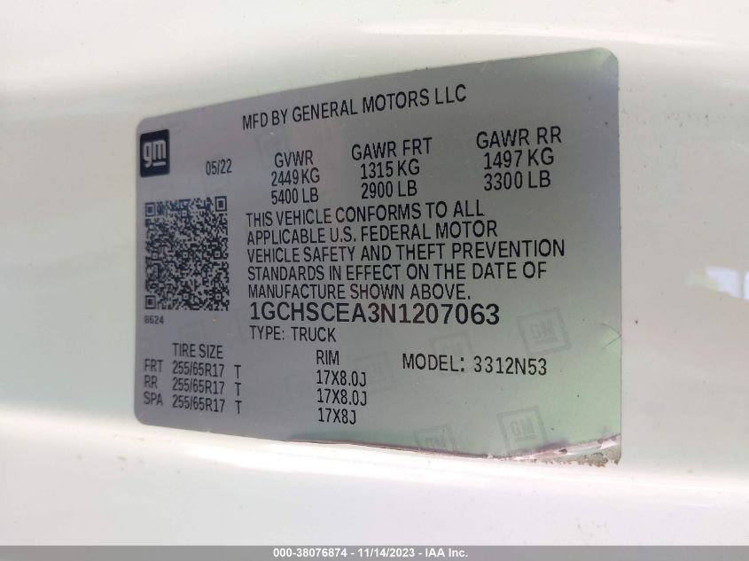 2022 CHEVROLET COLORADO 2WD  LONG BOX LT - 1GCHSCEA3N1207063