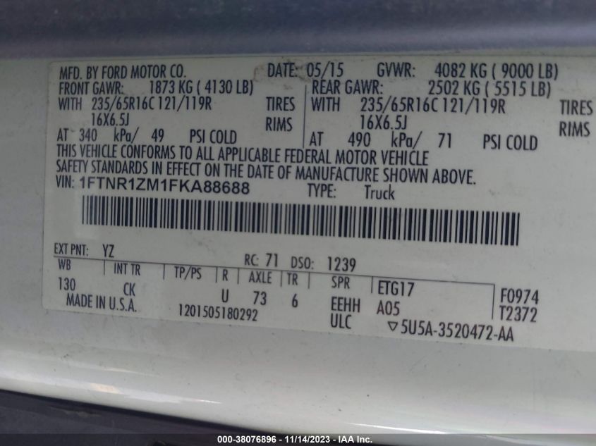 2015 FORD TRANSIT-250 - 1FTNR1ZM1FKA88688