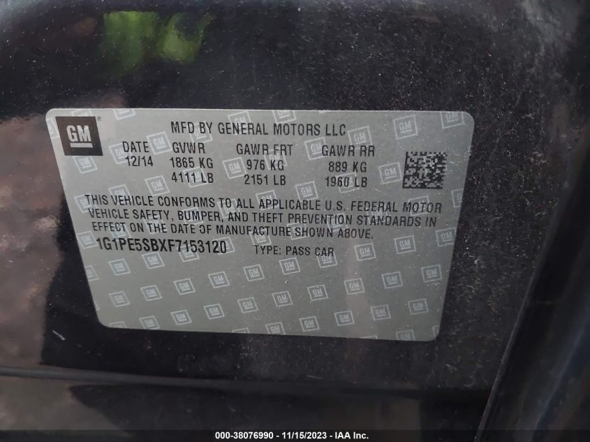 2015 CHEVROLET CRUZE LT - 1G1PE5SBXF7153120