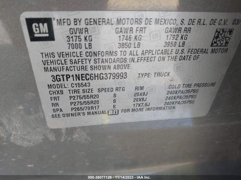 2017 GMC SIERRA 1500 C1500 SLT - 3GTP1NEC6HG379993