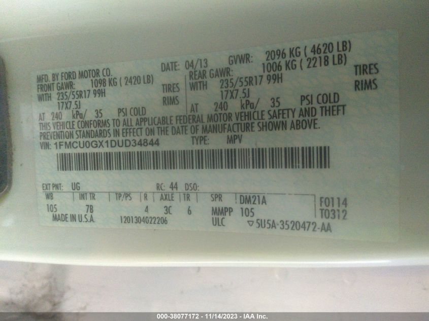 2013 FORD ESCAPE SE - 1FMCU0GX1DUD34844
