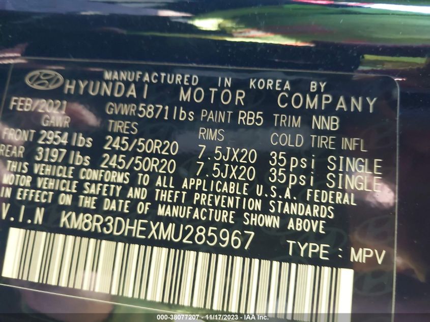 KM8R3DHEXMU285967 Hyundai Palisade SEL 9