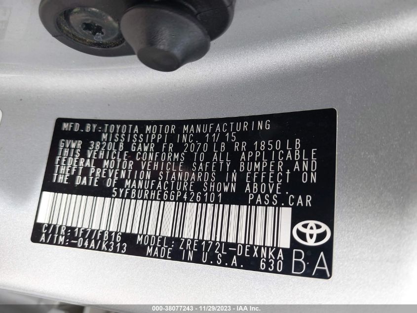 2016 TOYOTA COROLLA LE - 5YFBURHE6GP426101