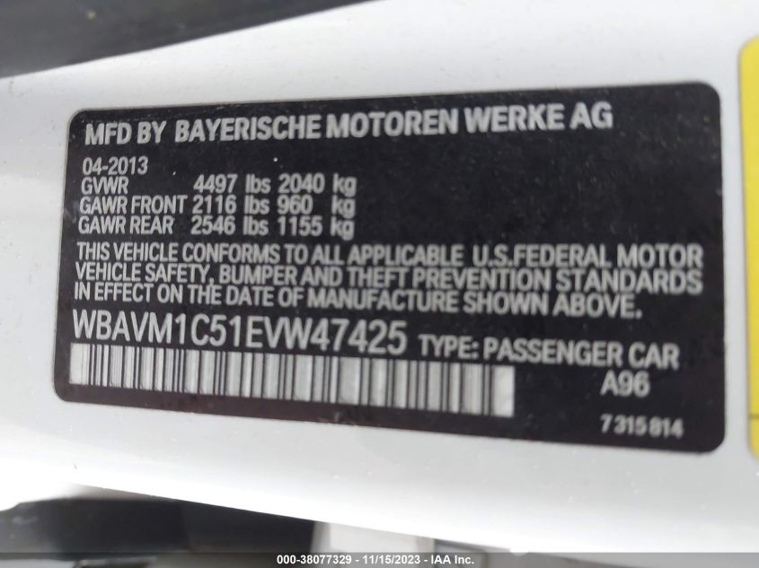 2014 BMW X1 SDRIVE28I - WBAVM1C51EVW47425