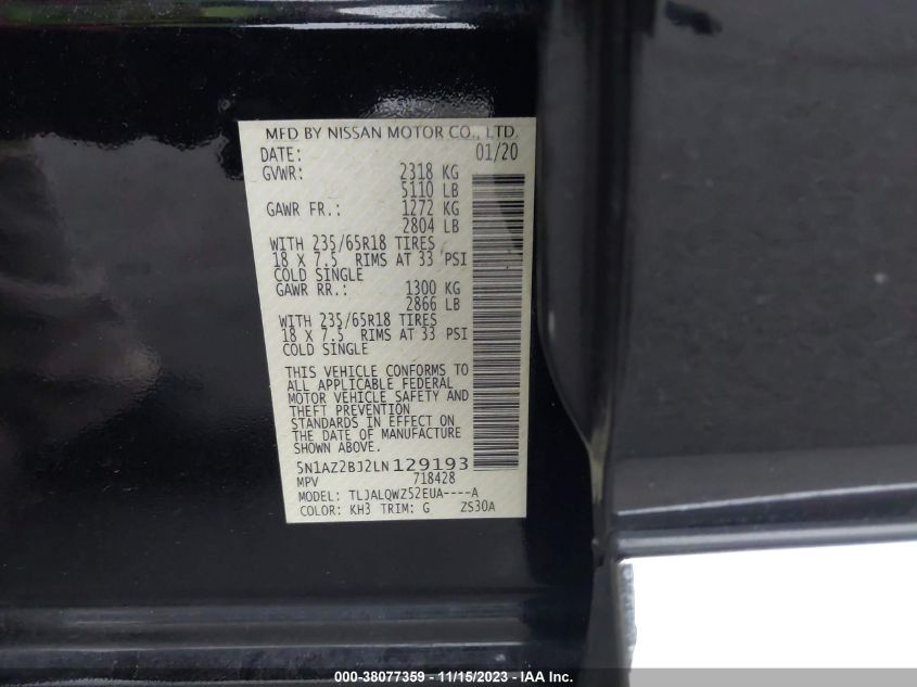 2020 NISSAN MURANO SV - 5N1AZ2BJ2LN129193