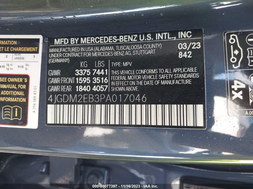 2023 MERCEDES-BENZ EQS 450 SUV 4MATIC - 4JGDM2EB3PA017046