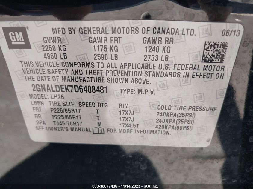 2013 CHEVROLET EQUINOX 1LT - 2GNALDEK7D6408481