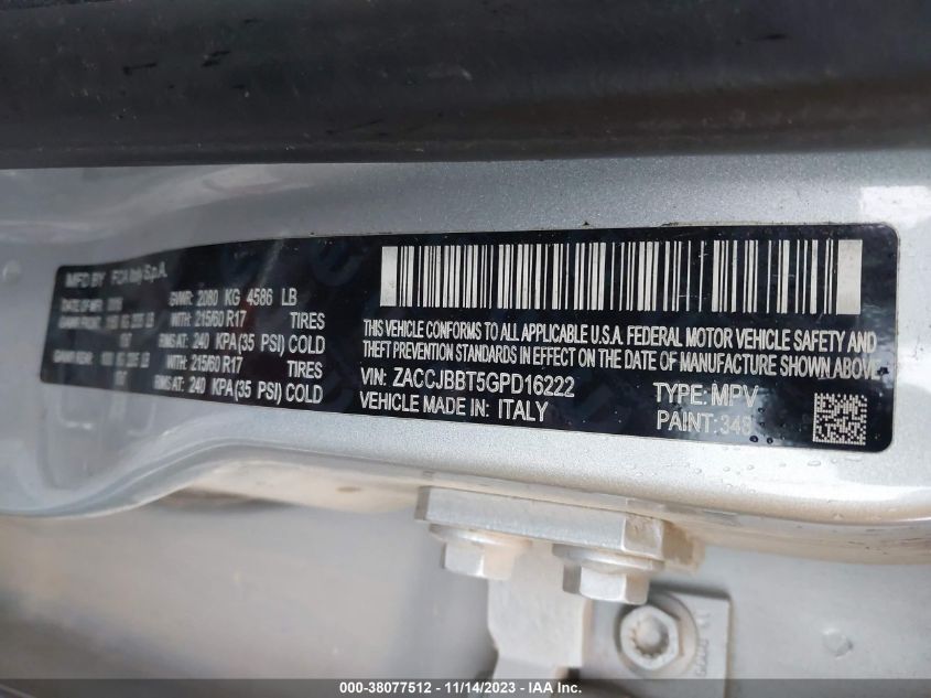 2016 JEEP RENEGADE LATITUDE - ZACCJBBT5GPD16222