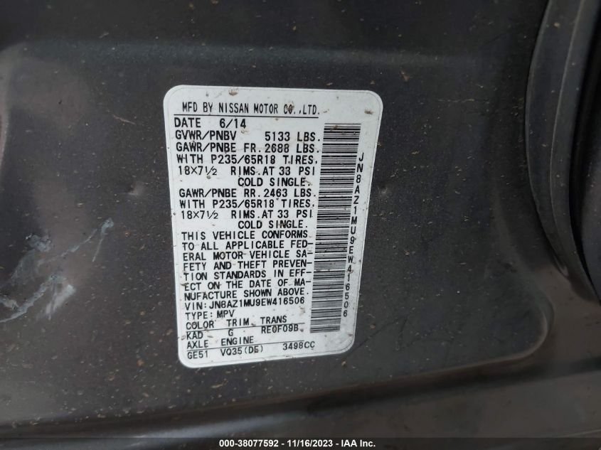 2014 NISSAN MURANO S/SL/SV/LE - JN8AZ1MU9EW416506