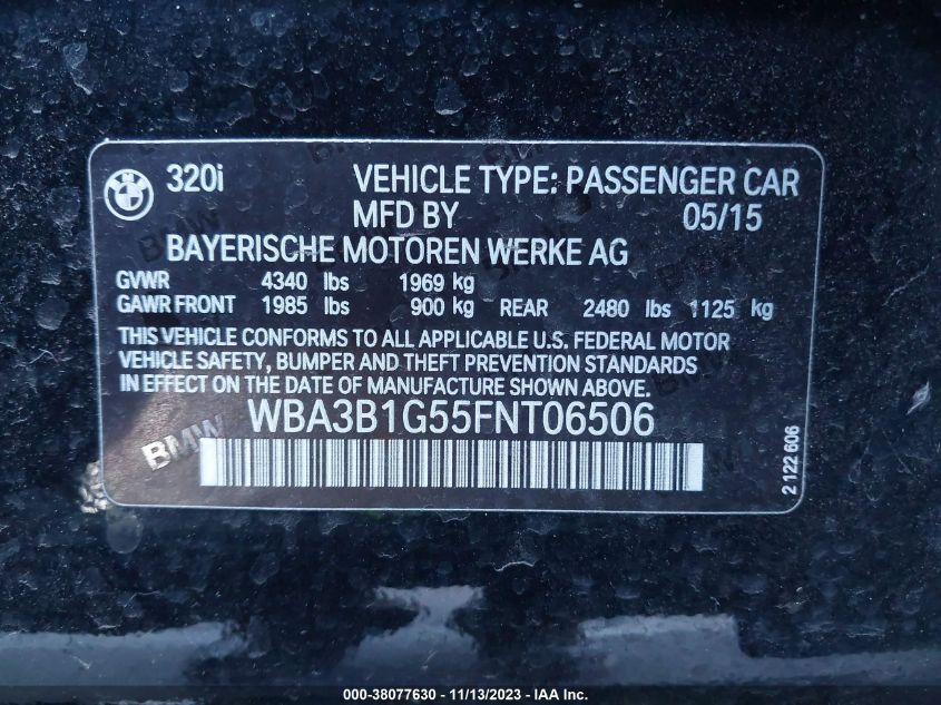 2015 BMW 320I WBA3B1G55FNT06506