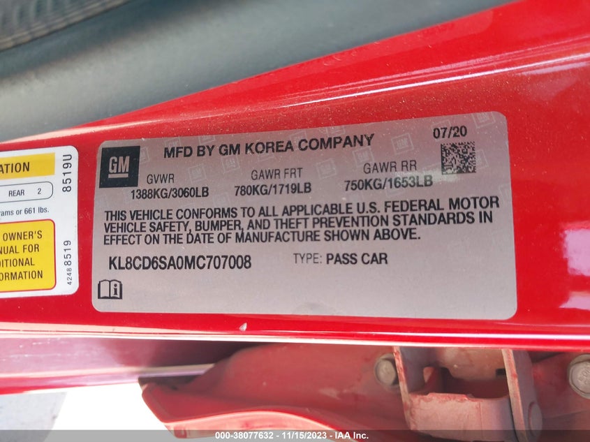 VIN KL8CD6SA0MC707008 2021 CHEVROLET SPARK 1LT