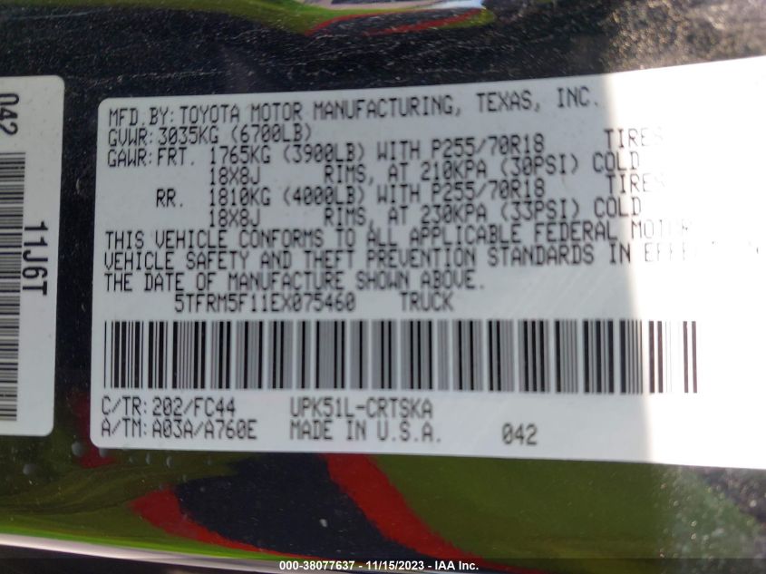 2014 TOYOTA TUNDRA DOUBLE CAB SR/SR5 - 5TFRM5F11EX075460