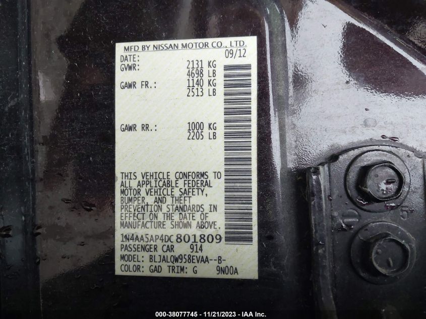2013 NISSAN MAXIMA 3.5 S - 1N4AA5AP4DC801809