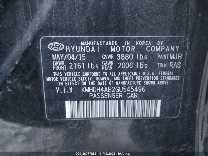 2016 HYUNDAI ELANTRA SE - KMHDH4AE2GU545496